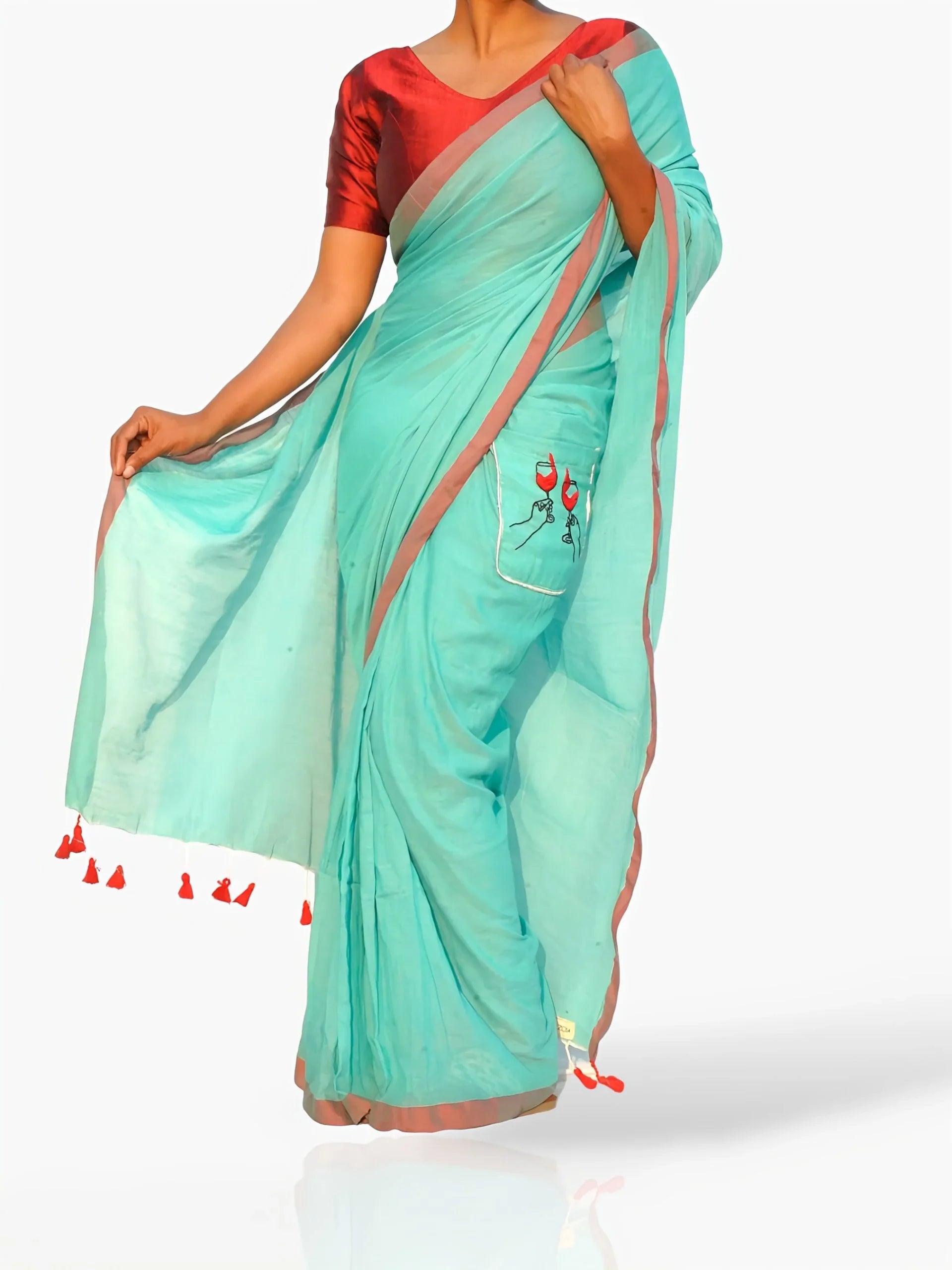 Cheers to Life – Ready to Wear Pocket Saree with Cheers Embroidery - Kozylook